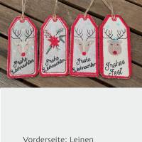 4 x Weihnachtliche Geschenkanhänger aus Leinen und Jute für deine Weihnachtsgaben Bild 1