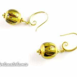 Ohrhänger Glaskunstperlen olivgrün-gold Bild 1