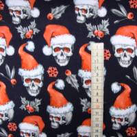 Weihnachten-Stoffe FrenchTerry Sweat Totenkopf mit Nikolausmütze Skulls Weihnachtstotenköpfe Totenköpfe rot weiß schwarz Bild 2