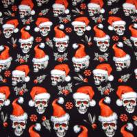 Weihnachten-Stoffe FrenchTerry Sweat Totenkopf mit Nikolausmütze Skulls Weihnachtstotenköpfe Totenköpfe rot weiß schwarz Bild 4