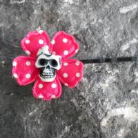 Einzelstück  Skull  pink polka dots    Stoff Totenkopf Bild 1