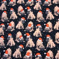 Weihnachten-Stoffe French Terry Sweat Mops mit Nikolausmütze Weihnachtsmops rot weiß beige schwarz Bild 4