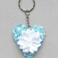 Schlüssel-/ Taschenanhänger Herz aus blauen Baumwollstoff Bild 1