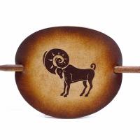 Leder Haarspange mit Tierkreiszeichen Widder - OX Antique Zodiac Aries by Vickys World - Rindsleder & Holz Bild 2