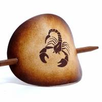 Leder Haarspange mit Tierkreiszeichen Skorpion - OX Antique Zodiac Scorpio by Vickys World - Rindsleder & Holz Bild 1
