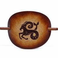 Leder Haarspange mit Tierkreiszeichen Steinbock - OX Antique Zodiac Capricorn by Vickys World - Rindsleder & Holz Bild 2