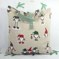 weihnachtlicher Einkaufsbeutel mit Wichteln | Stofftasche | Baumwollbeutel faltbar Bild 1