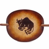 Leder Haarspange mit Tierkreiszeichen Stier - OX Antique Zodiac Taurus by Vickys World - Rindsleder & Holz Bild 2