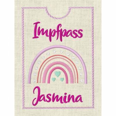 Stickdatei Impfpass In the Hoop  Regenbogen Herz 625/3 Maschinenstickerei