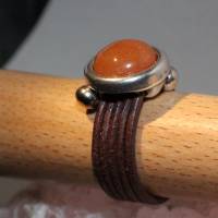 Wickelring aus Leder mit schickem Edelstein-Cabochon in Orange Bild 3