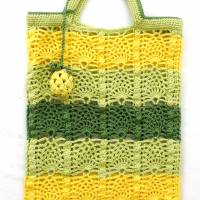 Einkaufsnetz, Shopper, Tasche, gelb, grün, 100% Baumwolle, Handarbeit, gehäkelt im Ananasmuster Bild 2