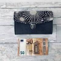 Geldbörse Portemonnaie Leinen - Chrysantheme Kunstleder - schwarz grau Bild 3