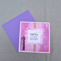 Glückwunschkarte neutral, Karte zum Geburtstag Jubiläum Hochzeit, mit Leuchtturm, rosa lila Bild 2