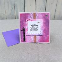 Glückwunschkarte neutral, Karte zum Geburtstag Jubiläum Hochzeit, mit Leuchtturm, rosa lila Bild 3