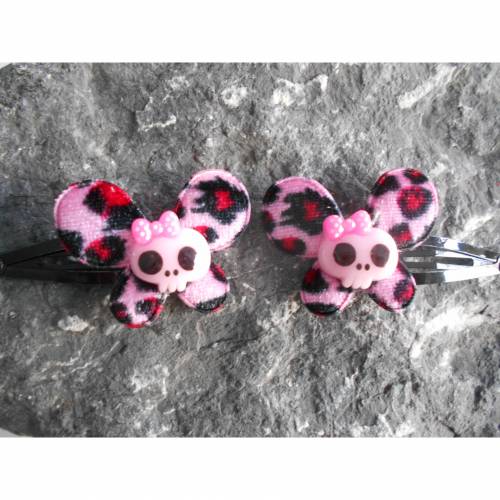 Paar Schmetterlinge Haarspange Skull Stoff Totenkopf leo fellig