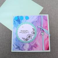 Glückwunschkarte Hochzeit, Hochzeitskarte, modern, Liebe hält die Zeit an, rosa blau Bild 3