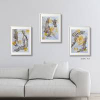 Modernes 3-teiliges Set  Acrylbilder aus der Serie Balance, ungerahmt, abstrakt, Röstbraun und Honiggelb, Wandkunst Bild 1