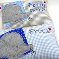 Namenskissen Elefant mit Herz Taufkissen Kuschelkissen Kindergartenkissen Geburtsgeschenk Bild 1