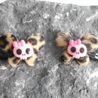 Paar  Schmetterlinge  Haarspange Skull Stoff  Totenkopf leo fellig Bild 1