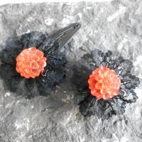 1 Paar schwarze    Haarspangen  Spitze mit Cabochon Blume , Chrysanthemen Bild 1