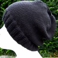 Mütze für Männer aus reiner Wolle (Merinowolle) gestrickt in Schwarz  Größe M➜ Bild 1