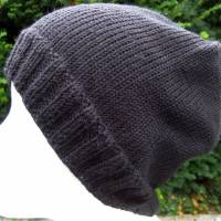 Mütze für Männer aus reiner Wolle (Merinowolle) gestrickt in Schwarz  Größe M➜ Bild 4