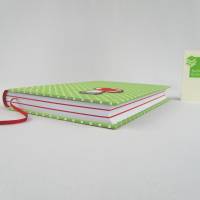 Notizbuch A5, Fliegenpilz grün Punkte hell-rot, 300 Seiten, Hardcover, handgefertigt Bild 4