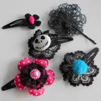 SET 5 Haarspangen mit Motiv , Skull, Perle, Schmetterling Bild 1