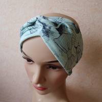 Haarband, Stirnband, Bandeau, Knotenband, Turban-Band, für Damen, mintgrün mit Katzen Bild 1