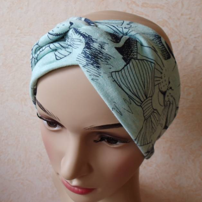 Haarband, Stirnband, Bandeau, Knotenband, Turban-Band, für Damen, mintgrün mit Katzen