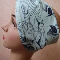 Haarband, Stirnband, Bandeau, Knotenband, Turban-Band, für Damen, mintgrün mit Katzen Bild 6