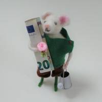 Geld verschenken mit der Maus. Mäuse gefilzt, Sammlerstück Maus, Geld witzig verschenken, Maus bringt Mäuse Bild 2