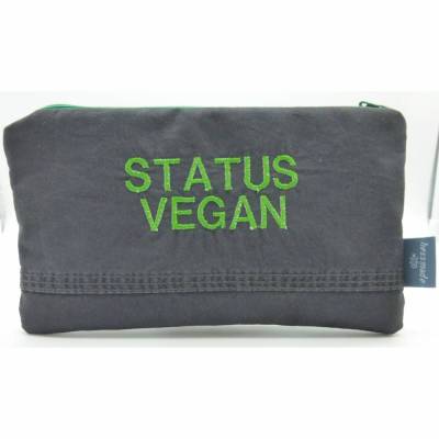 Mäppchen STATUS VEGAN, Innenfutter Früchte, Geschenk für Veganer, vegan, ein Unikat von hessmade, 