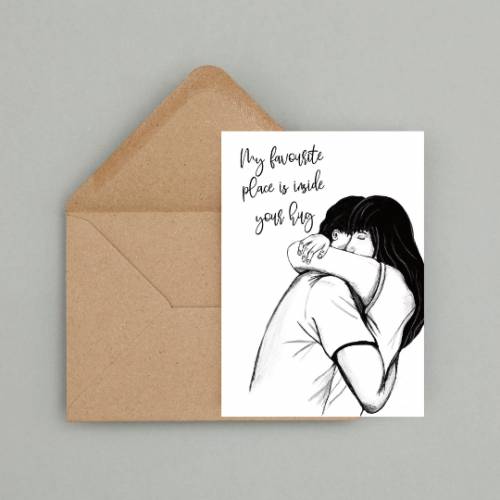 Liebeskarte INSIDE YOUR HUG & Umschlag | Geburtstagskarte | Jahrestag Grußkarte | Für Verliebte und beste Freunde