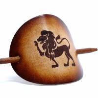 Leder Haarspange mit Tierkreiszeichen Löwe - OX Antique Zodiac Leo by Vickys World - Rindsleder & Holz Bild 1