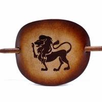 Leder Haarspange mit Tierkreiszeichen Löwe - OX Antique Zodiac Leo by Vickys World - Rindsleder & Holz Bild 2