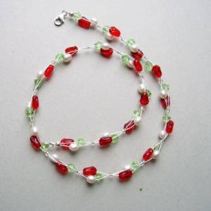Collier rote Blütenknospen mit Zuchtperlen Bild 2