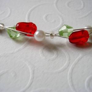 Collier rote Blütenknospen mit Zuchtperlen Bild 3