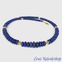 Lapis Lazuli Kette, leuchtend blau mit Goldelementen Bild 2