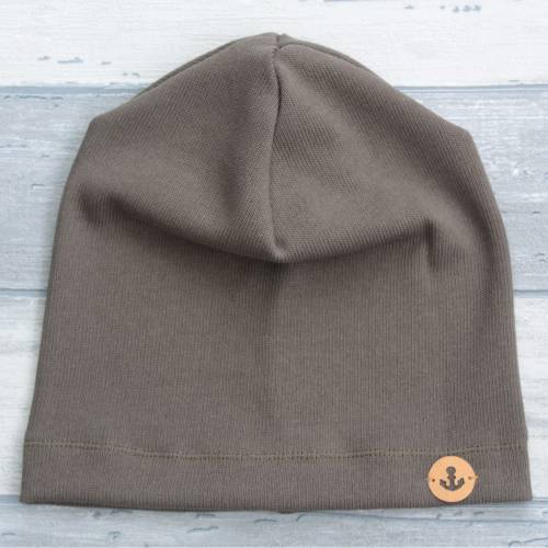 Beanie Mütze Baumwollstrick khaki KU 56-60