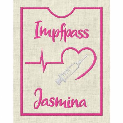Stickdatei Impfpass In the Hoop Spritze  mit Herz und EKG Arzt  625/4 Maschinenstickerei