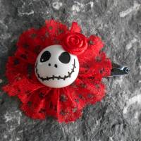 Skull  Blume Stoff rot Spitze  Totenkopf ,Haarspange , Bild 1