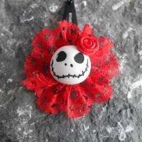 Skull  Blume Stoff rot Spitze  Totenkopf ,Haarspange , Bild 2