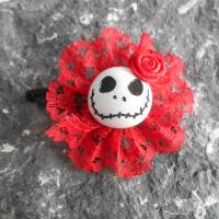 Skull  Blume Stoff rot Spitze  Totenkopf ,Haarspange , Bild 3
