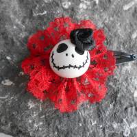 Skull  Blume Stoff rot Spitze  Totenkopf ,Haarspange , schwarze Rose Bild 1