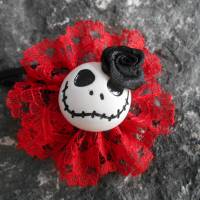 Skull  Blume Stoff rot Spitze  Totenkopf ,Haarspange , schwarze Rose Bild 3
