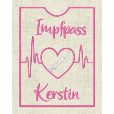 Stickdatei Impfpass In the Hoop Spritze  mit Herz und EKG Arzt  625/h Maschinenstickerei