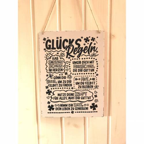 vintage Metallschild "Glücksregeln"
