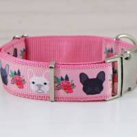 Hundehalsband oder Hundegeschirr mit französischer Bulldogge, rosa, schwarz und weiß, Hunde, Hundeleine Bild 1