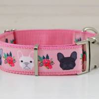 Hundehalsband oder Hundegeschirr mit französischer Bulldogge, rosa, schwarz und weiß, Hunde, Hundeleine Bild 2